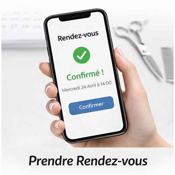 Rendez-vous confirmé chez le coiffeur à Montauban sur smartphone avec interface de réservation en ligne