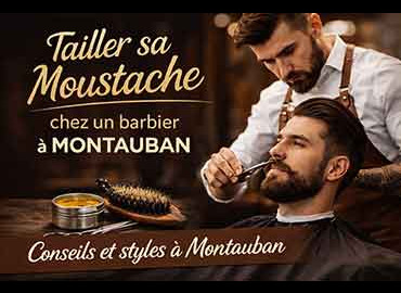 barbier taillant une moustache au salon Aurélien Magnano à Montauban